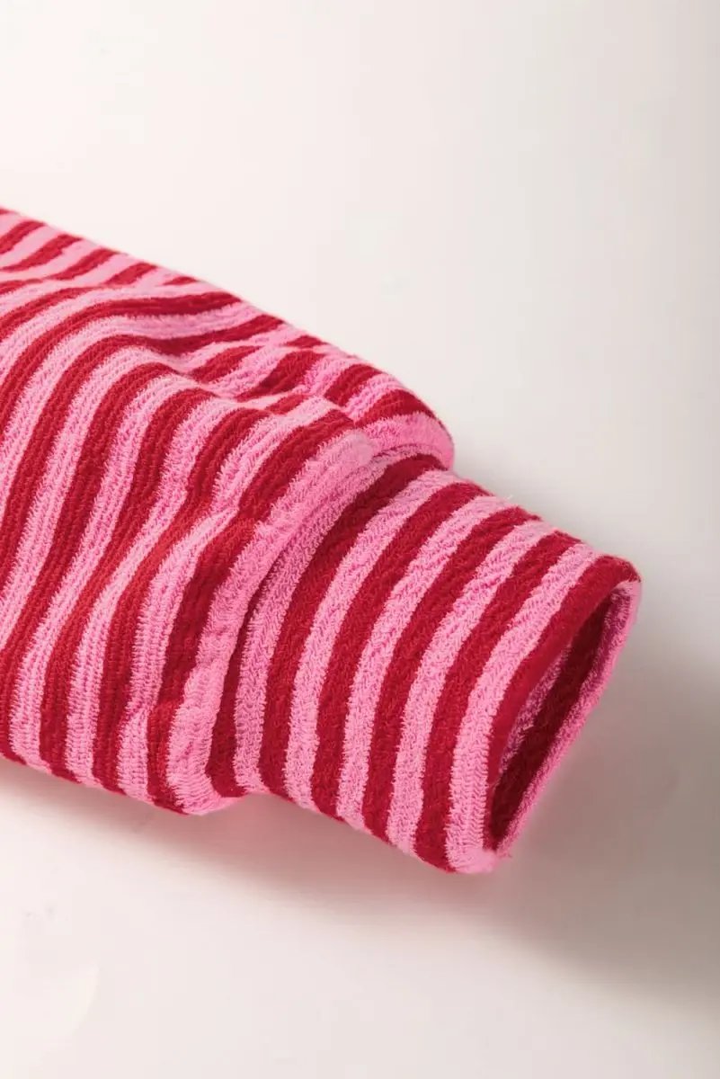 Sweaters Love Salve Pink Floral Top Women's Daily Casual Waffle Knit Tee - Color Block & Striped