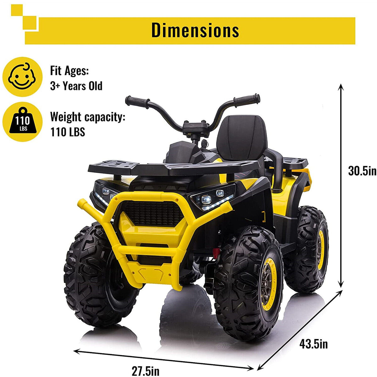 COLOR TREE 12V Kids Electric Quad ATV with Music Player - Supports up to 110lbs