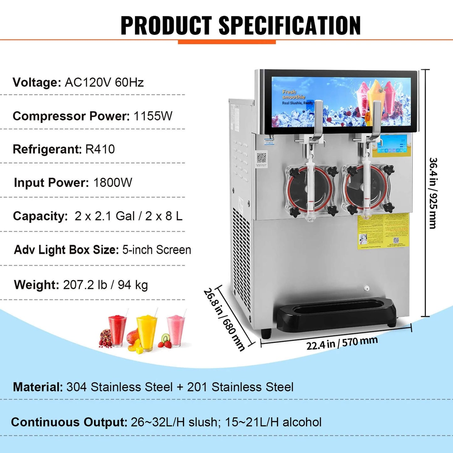 16L Commercial 1155W Double Bowl Stainless Steel Slushy Margarita Machine (SAK98402)