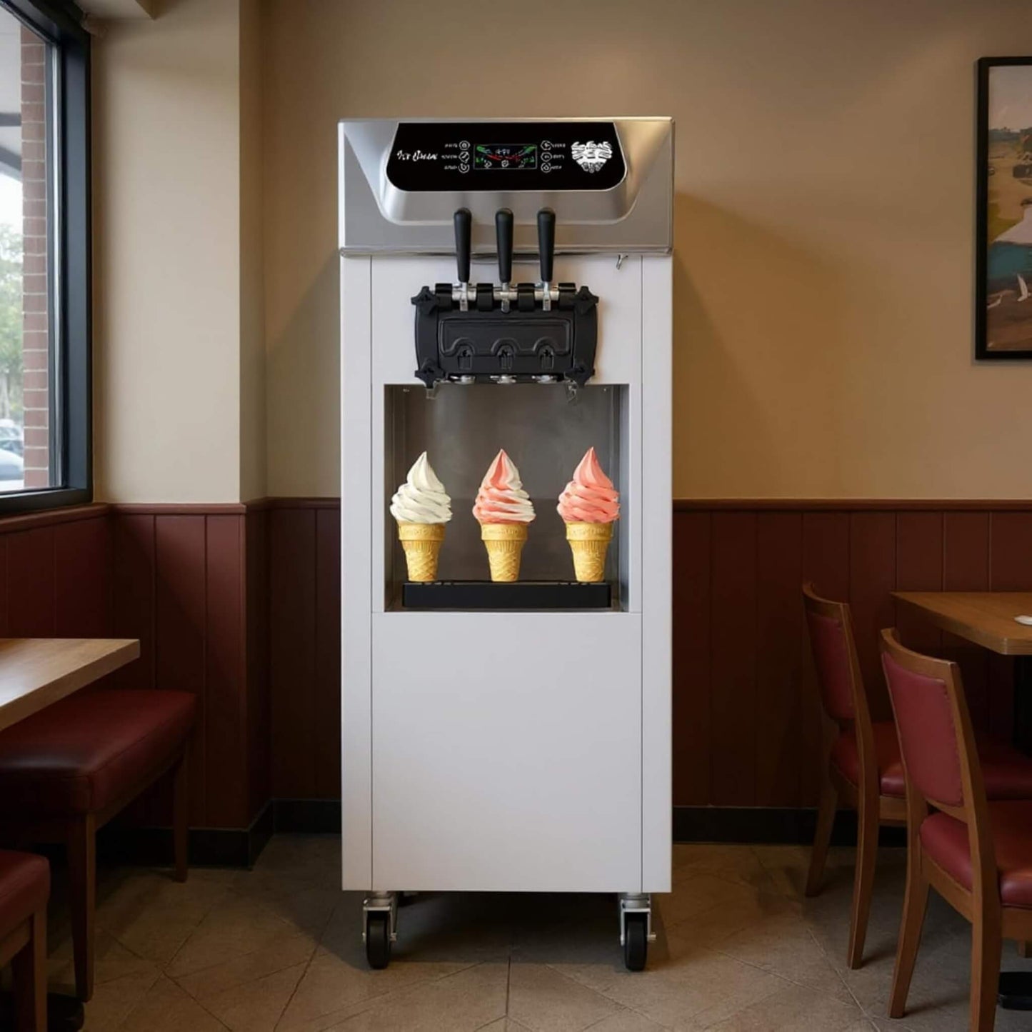 Commercial 2200W 3-Flavor Freestanding Soft Serve Ice Cream Machine With Auto Clean (SAK83517)