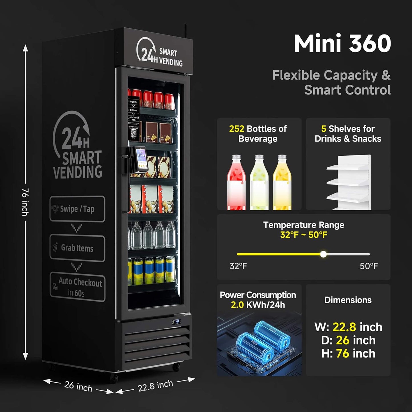 Commercial 252-Bottle AI-Powered Combo Refrigerated Vending Machine With Self-Checkout (SAK10538)