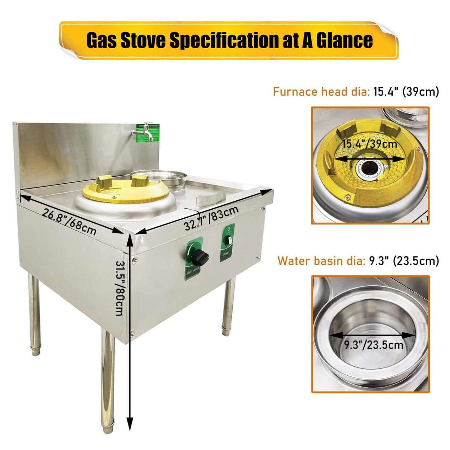 Commercial 85300 BTU Stainless Steel Single-Burner LPG NG Wok Stove (SAK46827)
