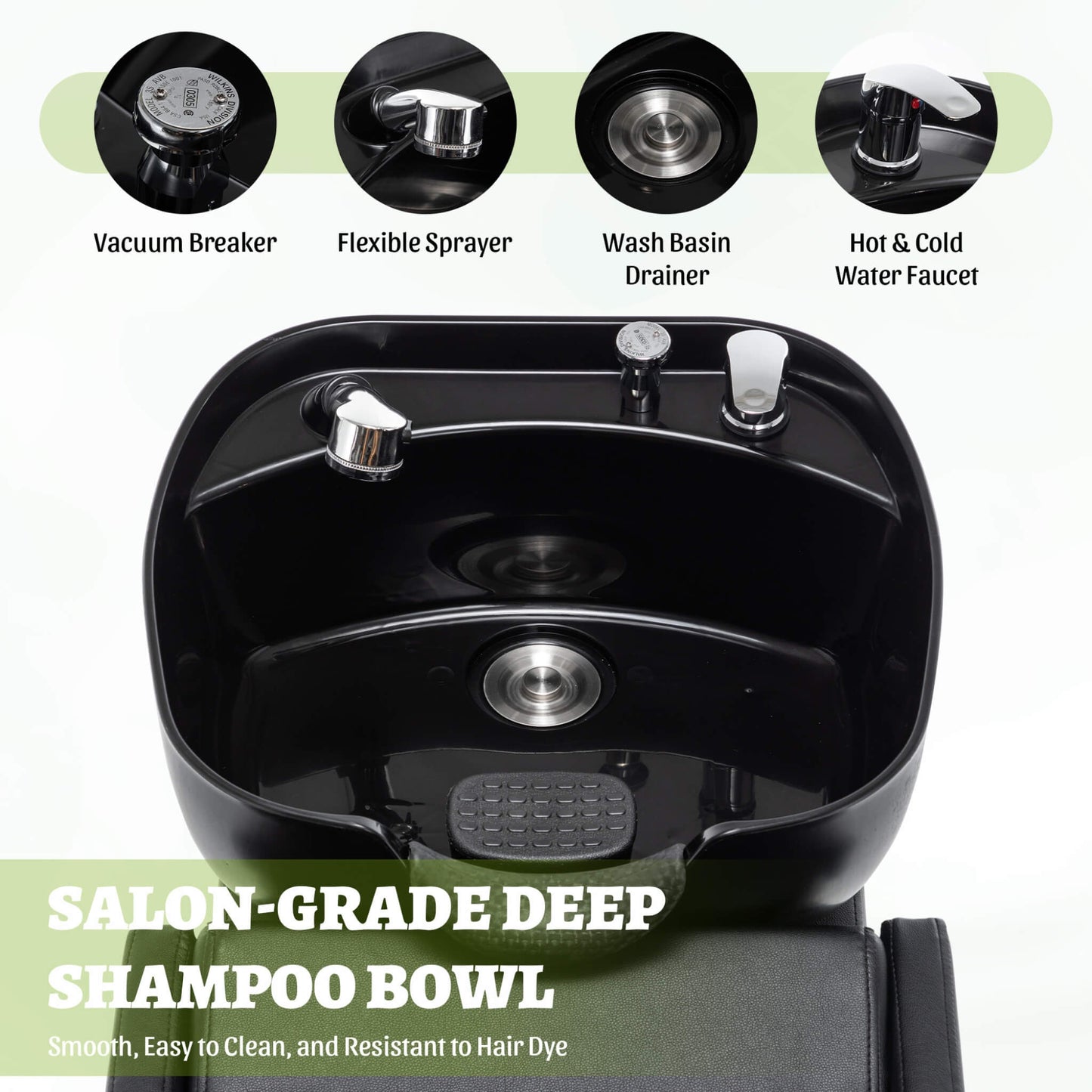 Commercial Black And Gold Shampoo Bowl Chair Set With Footrest (SAK43716)