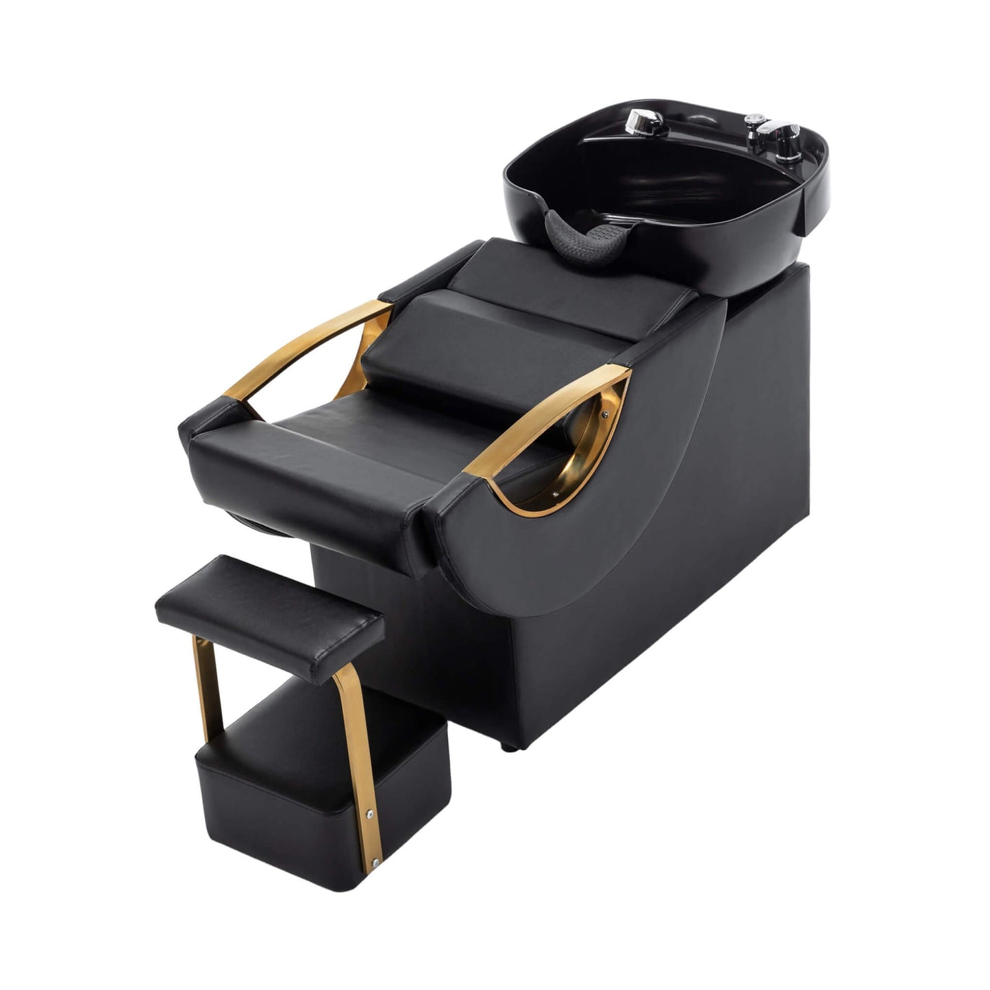 Commercial Black And Gold Shampoo Bowl Chair Set With Footrest (SAK43716)