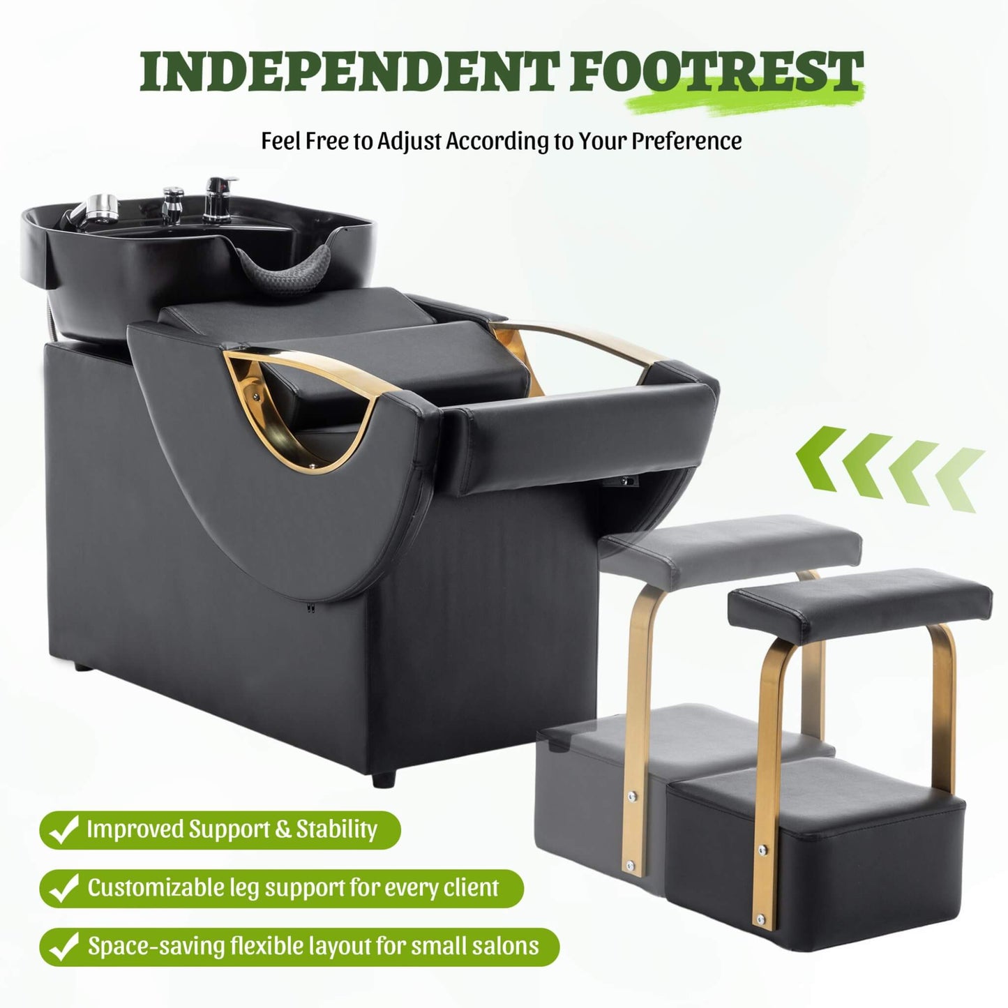 Commercial Black And Gold Shampoo Bowl Chair Set With Footrest (SAK43716)