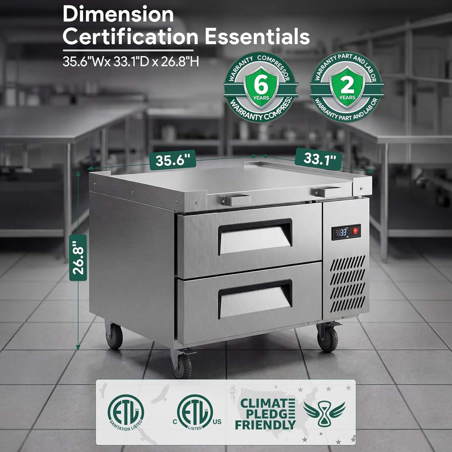 Commercial Double Drawer Undercounter Worktop Fridge With Chef Base & Wheels (SAK80596)
