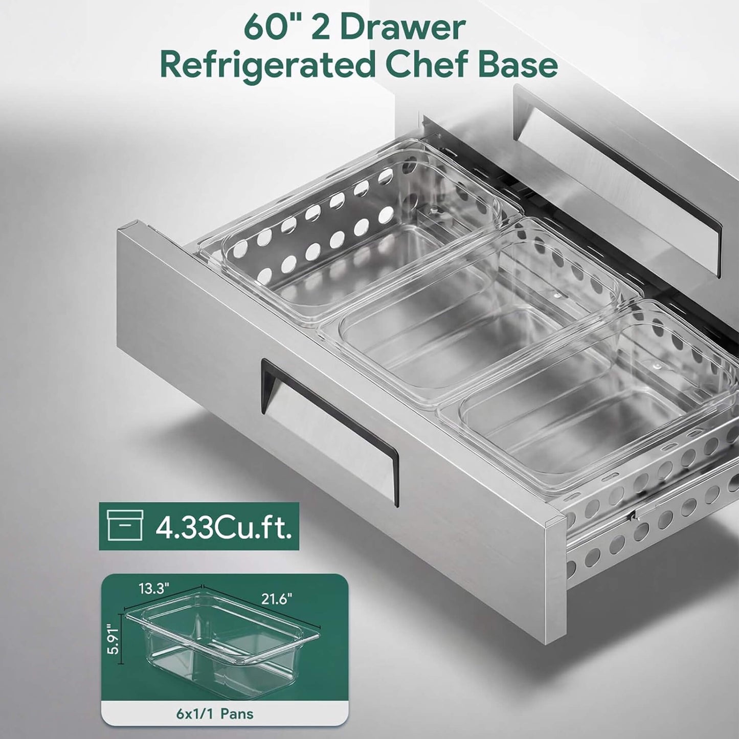 Commercial Double Drawer Undercounter Worktop Fridge With Chef Base & Wheels (SAK80596)