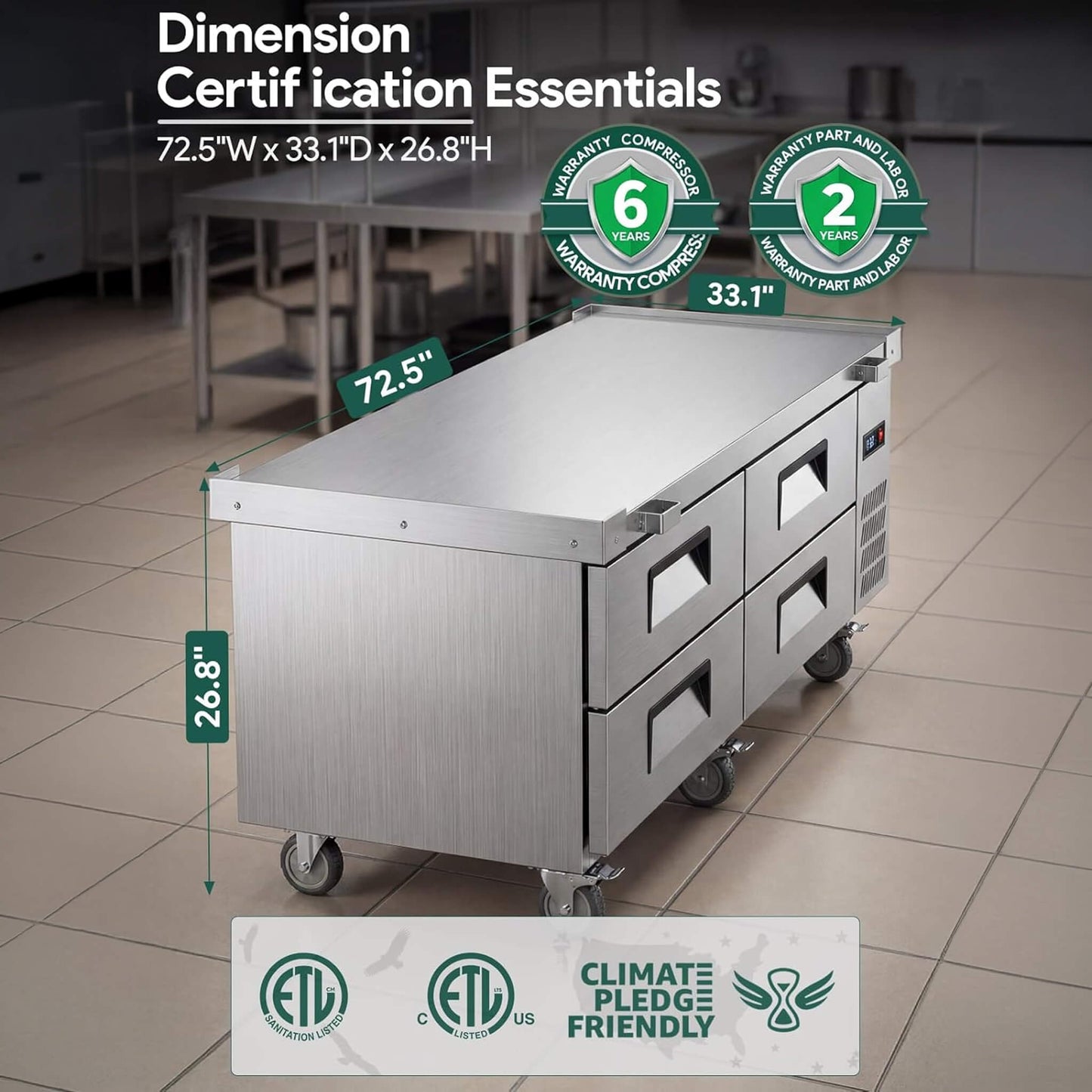 Commercial Double Drawer Undercounter Worktop Fridge With Chef Base & Wheels (SAK80596)