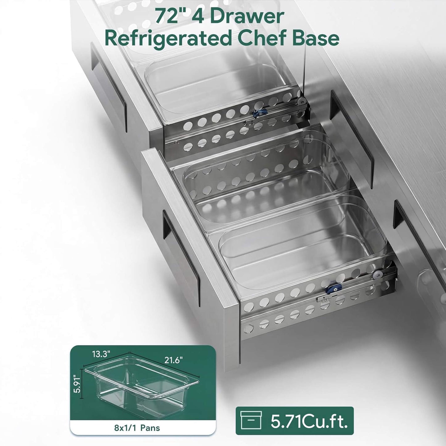 Commercial Double Drawer Undercounter Worktop Fridge With Chef Base & Wheels (SAK80596)