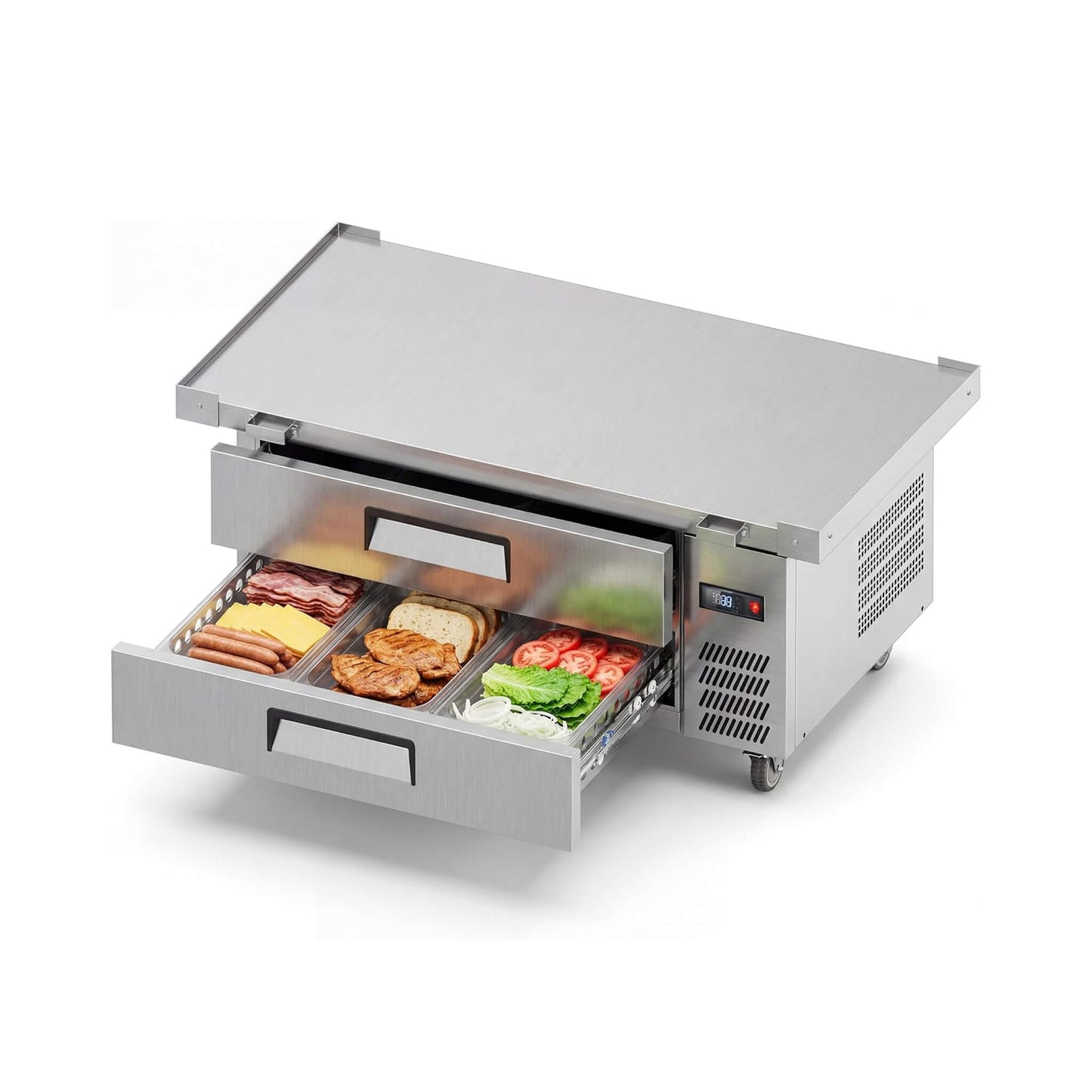Commercial Double Drawer Undercounter Worktop Fridge With Chef Base & Wheels (SAK80596)