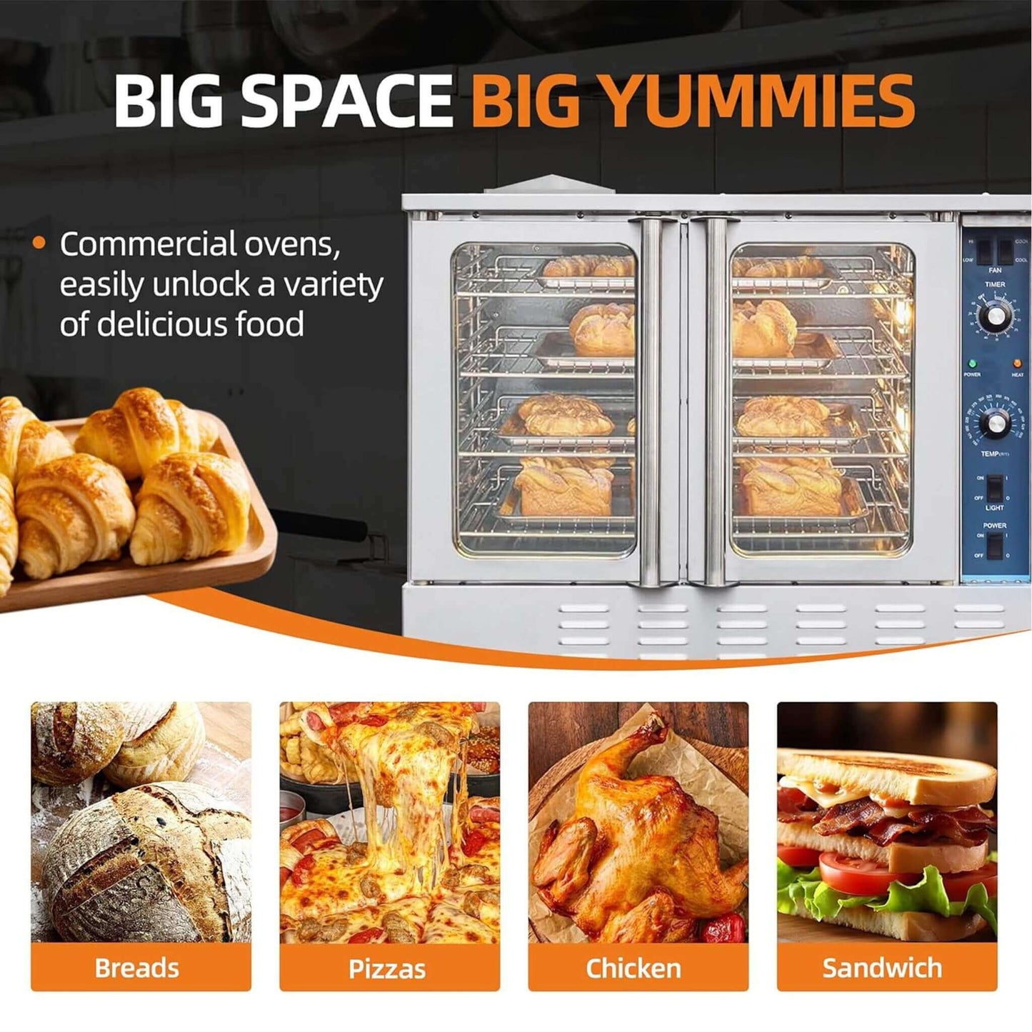 Commercial Full-Size Natural Gas/Propane Double-Stacked Convection Oven (SAK60914)