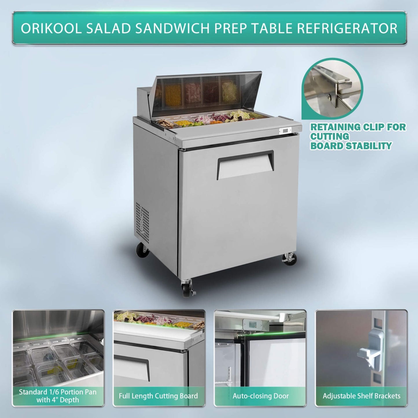 Commercial Refrigerator Sandwich & Salad Prep Table With Butcher Block Cutting Board (SAK31598)