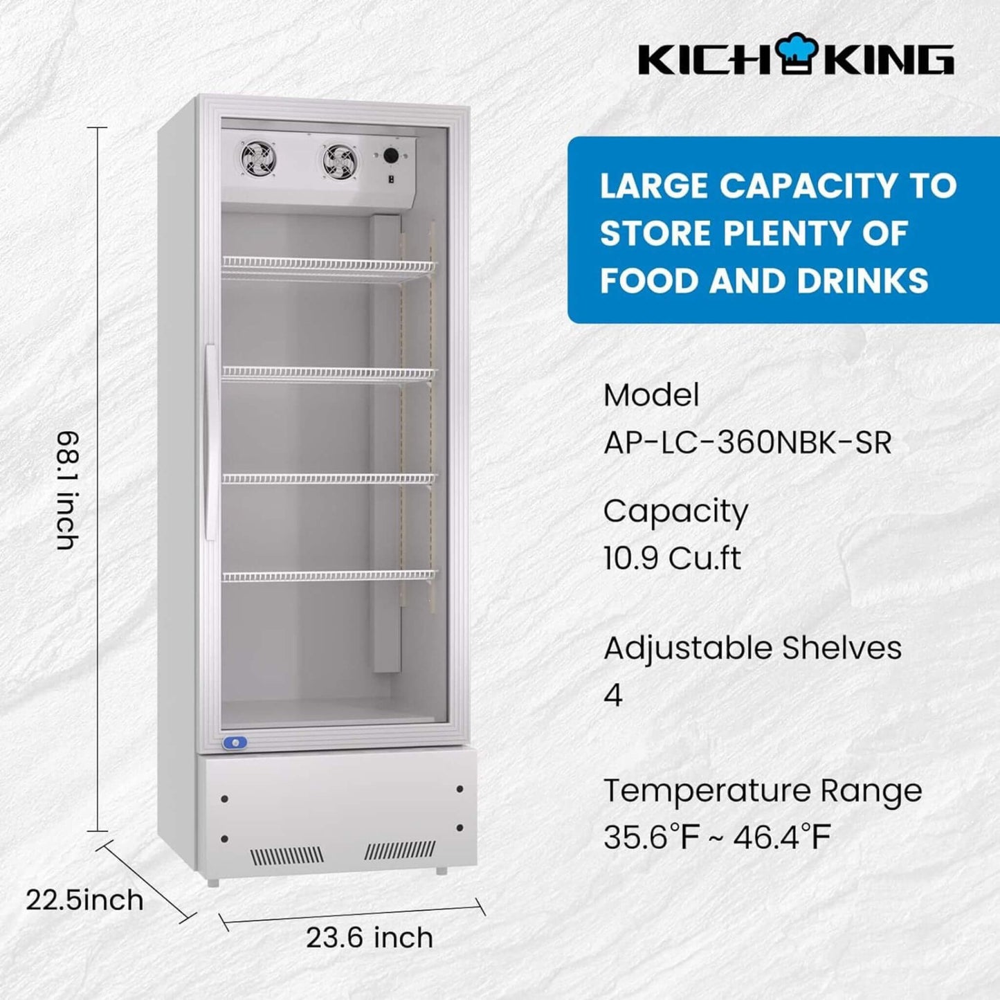 Commercial Single Glass Door Upright Beverage Cooler Refrigerator With LED Lighting (SAK24713)