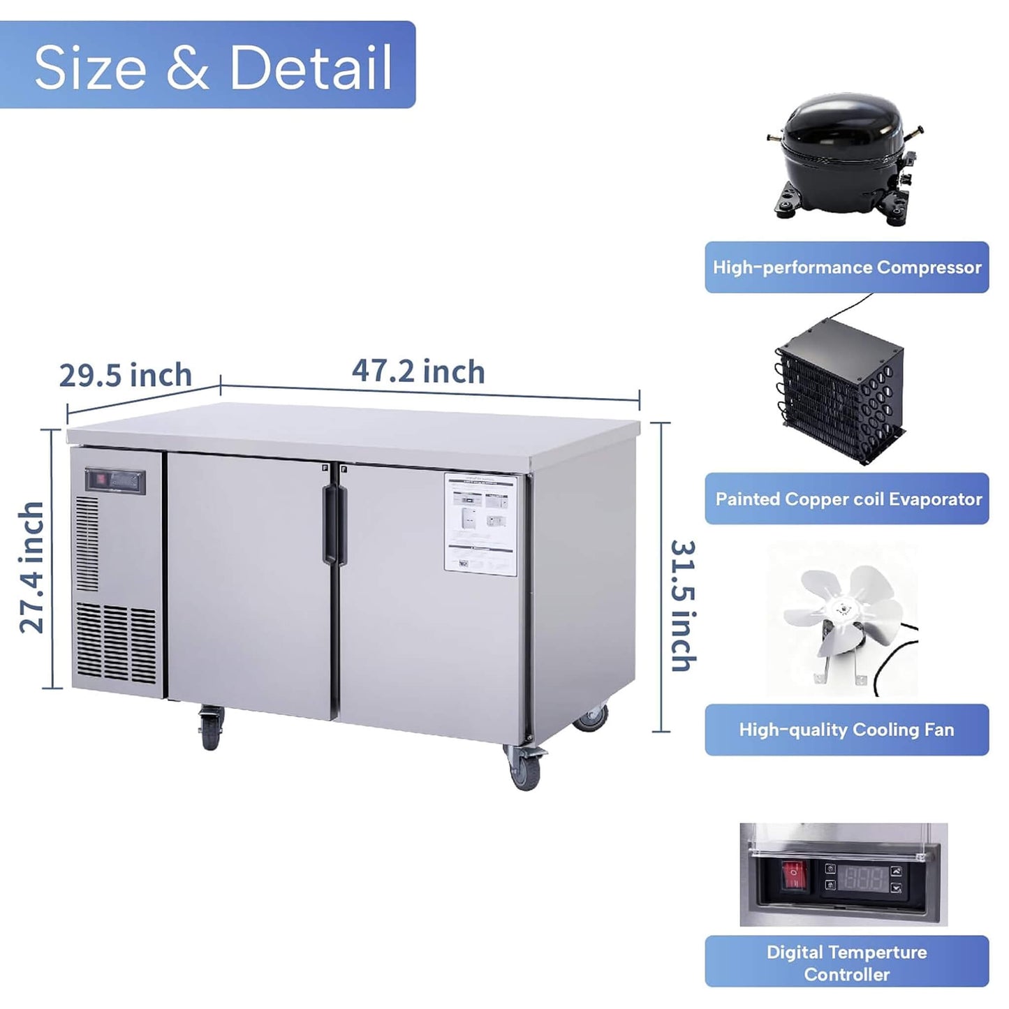 Heavy-Duty Commercial Stainless Steel Undercounter Worktop Freezer (SAK47218)