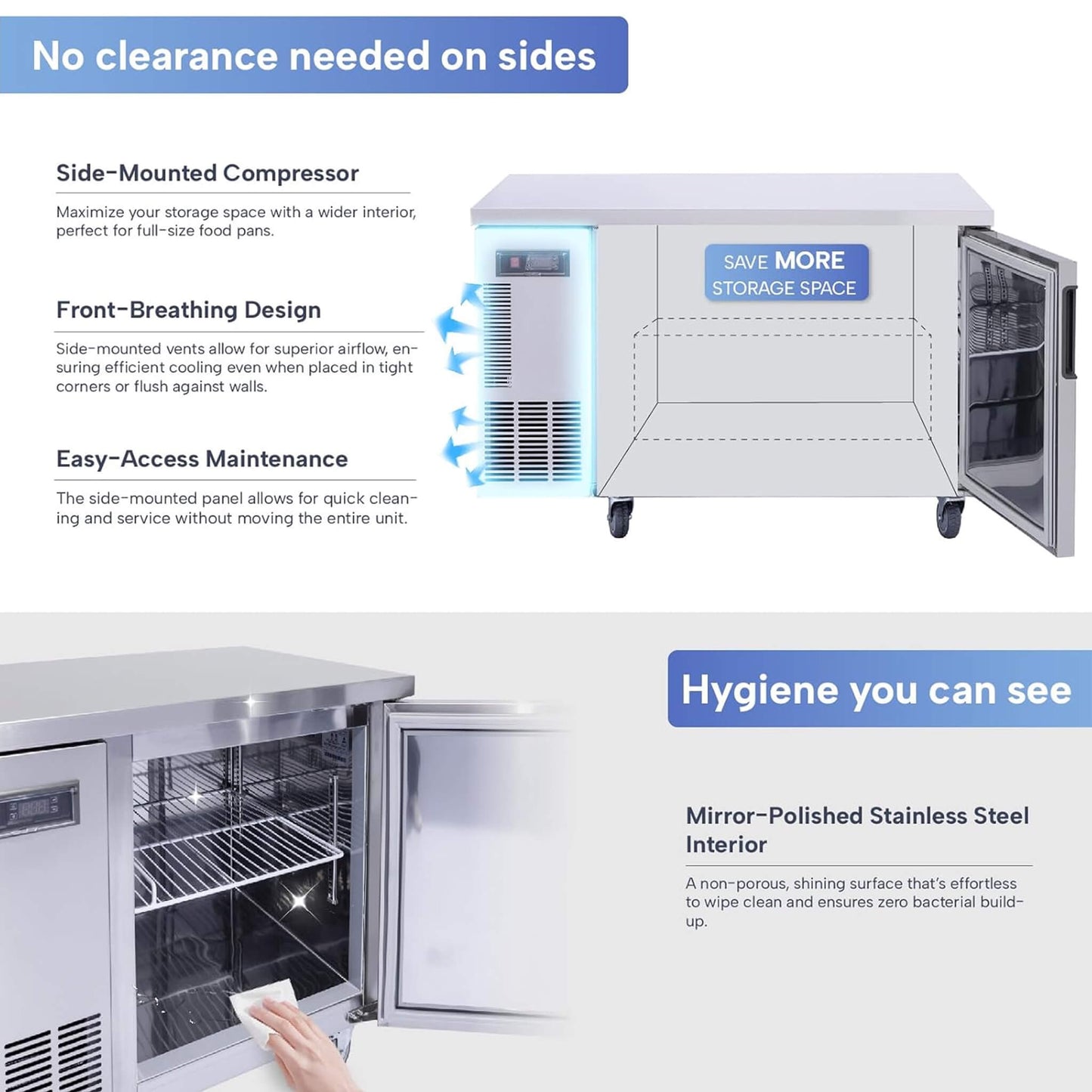 Heavy-Duty Commercial Stainless Steel Undercounter Worktop Freezer (SAK47218)