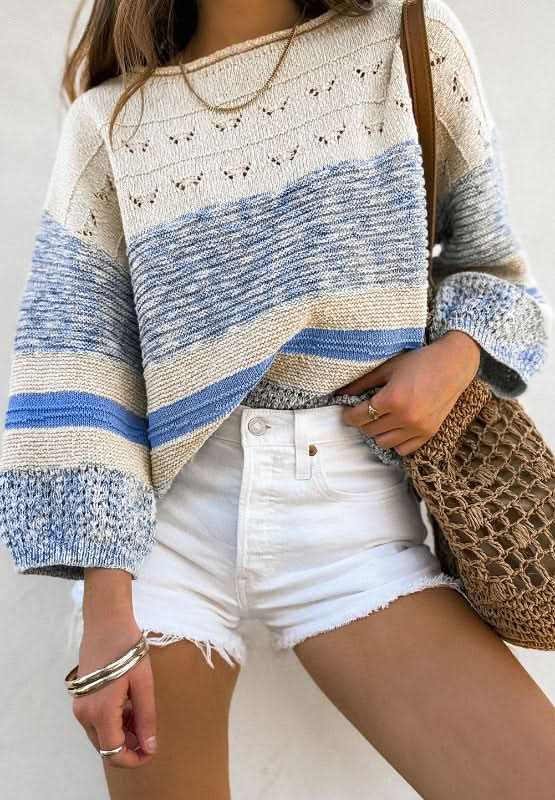 Sweaters Trendsi Contrast Sweater Women's Casual Long Sleeve Knit Top Cozy & Chic