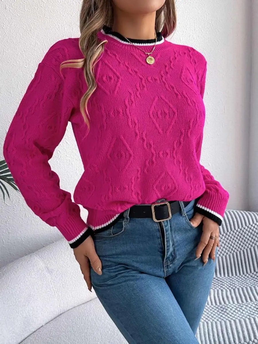 Sweaters Trendsi Contrast Trim Sweater Women's Versatile Acrylic Long Sleeve Top