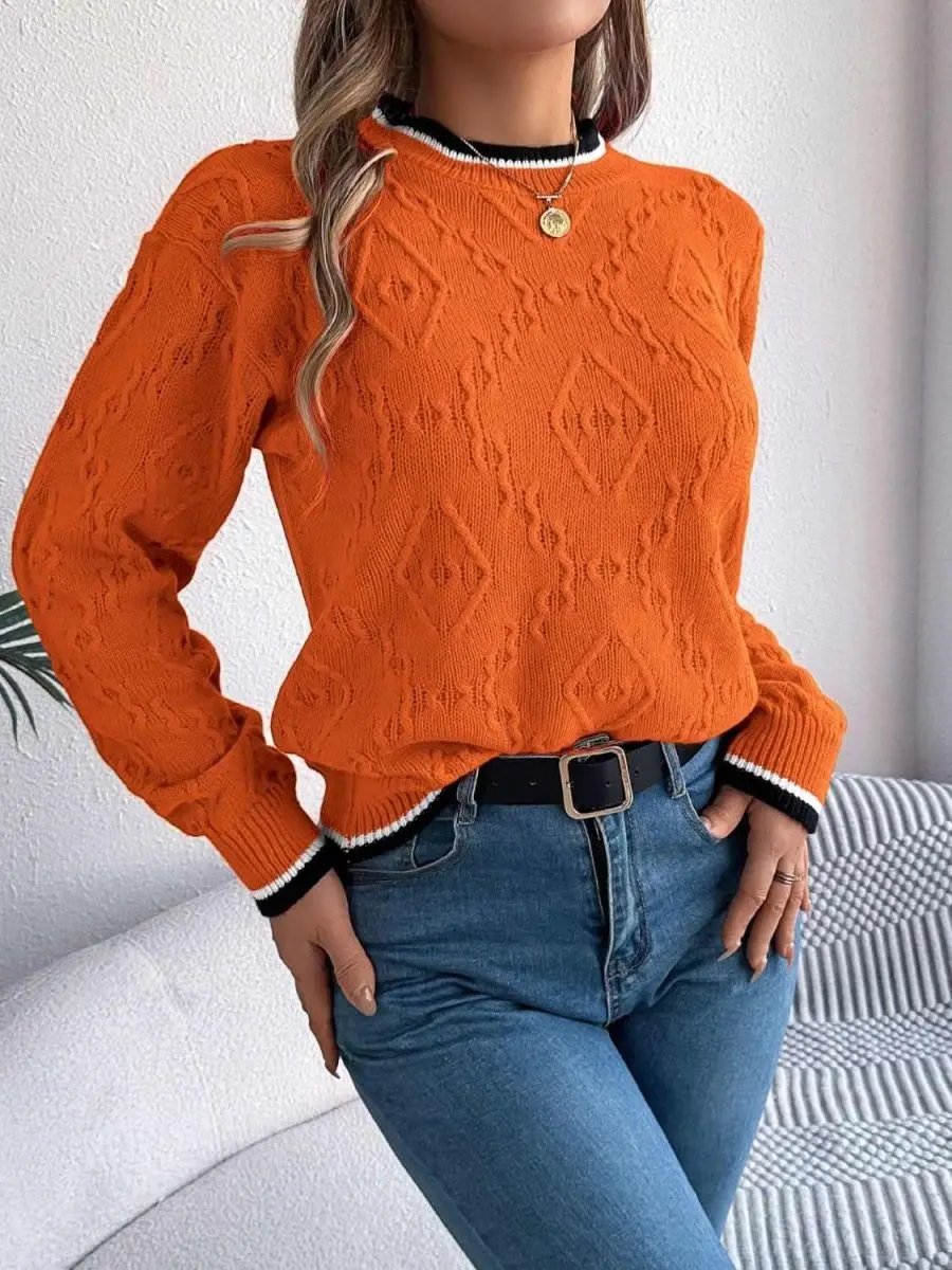 Sweaters Trendsi Contrast Trim Sweater Women's Versatile Acrylic Long Sleeve Top