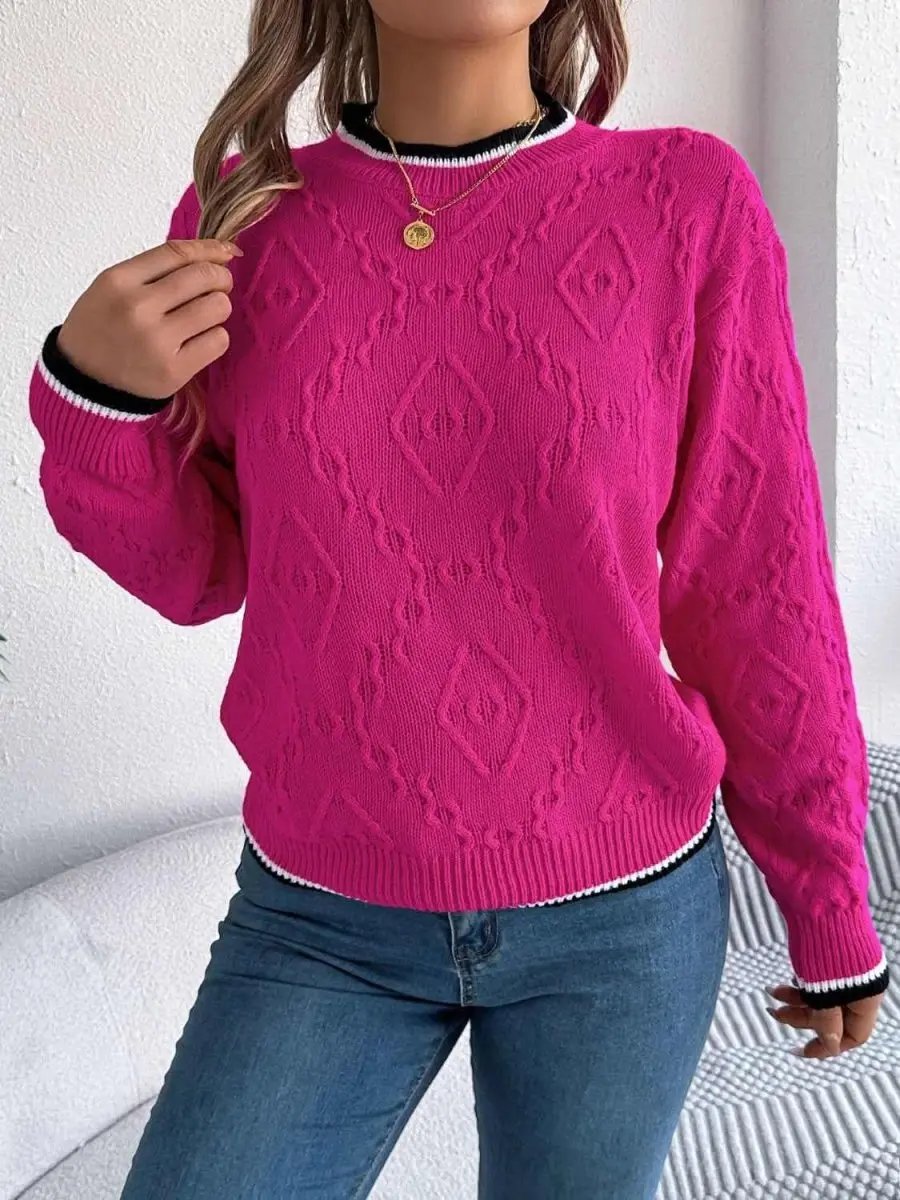 Sweaters Trendsi Contrast Trim Sweater Women's Versatile Acrylic Long Sleeve Top