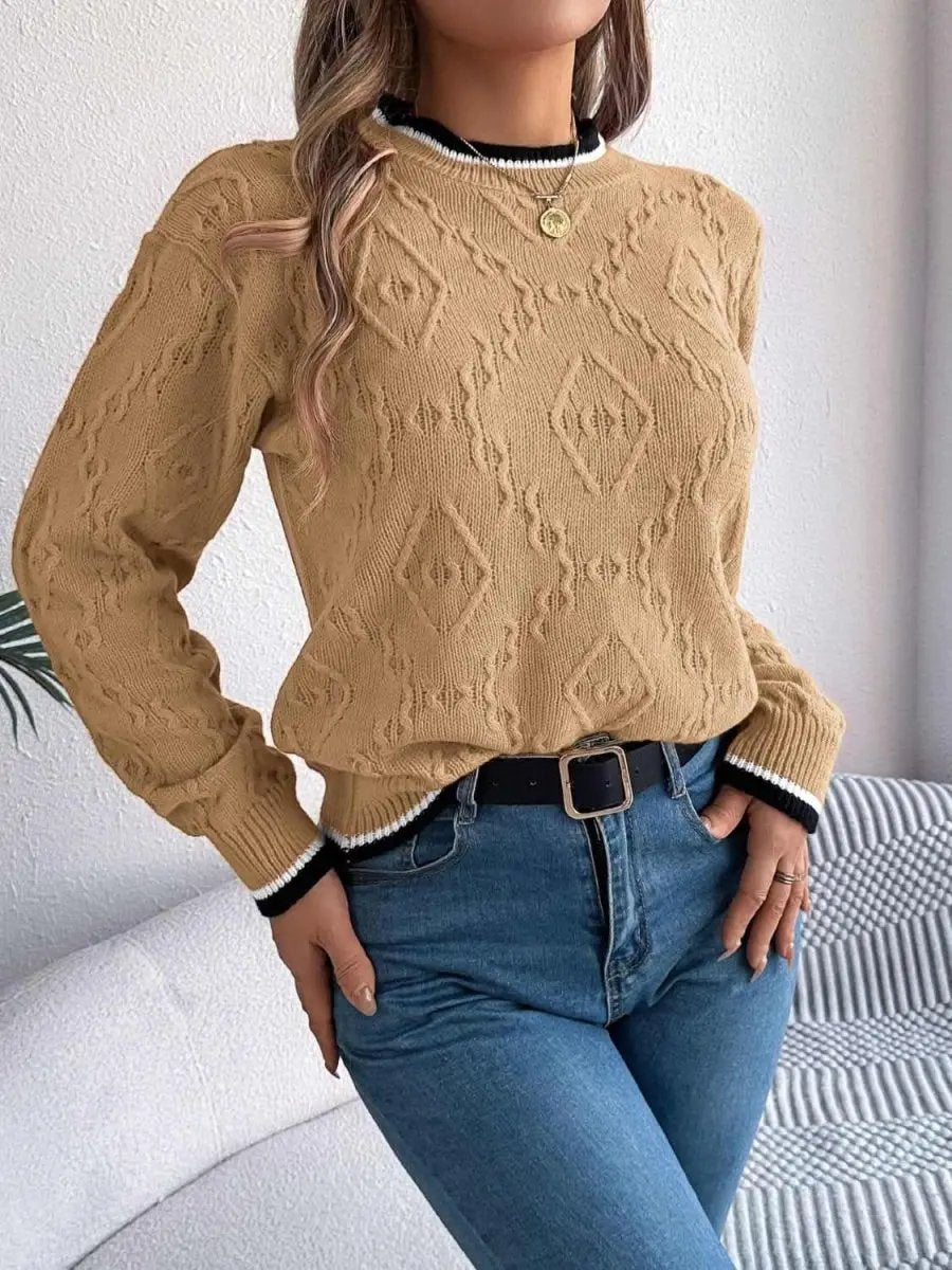 Sweaters Trendsi Contrast Trim Sweater Women's Versatile Acrylic Long Sleeve Top