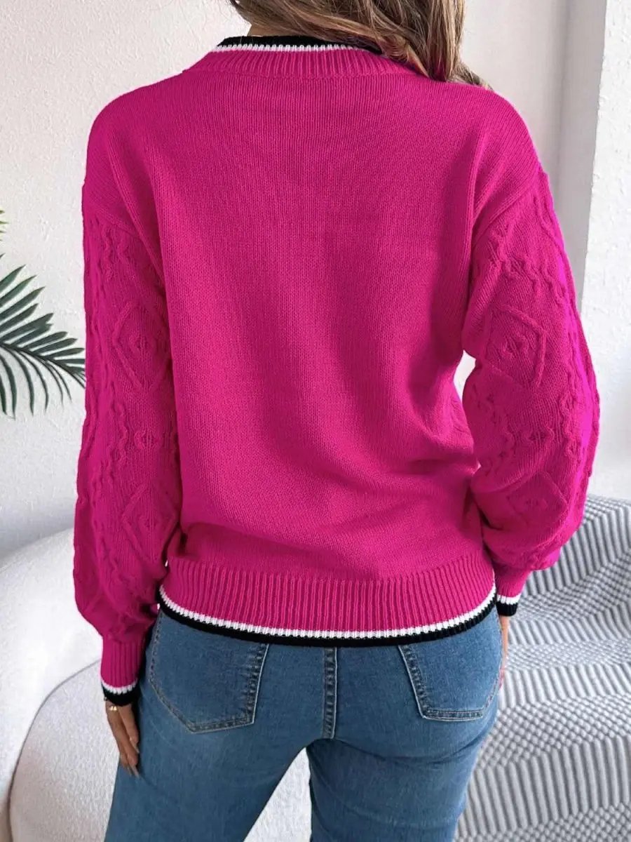 Sweaters Trendsi Contrast Trim Sweater Women's Versatile Acrylic Long Sleeve Top