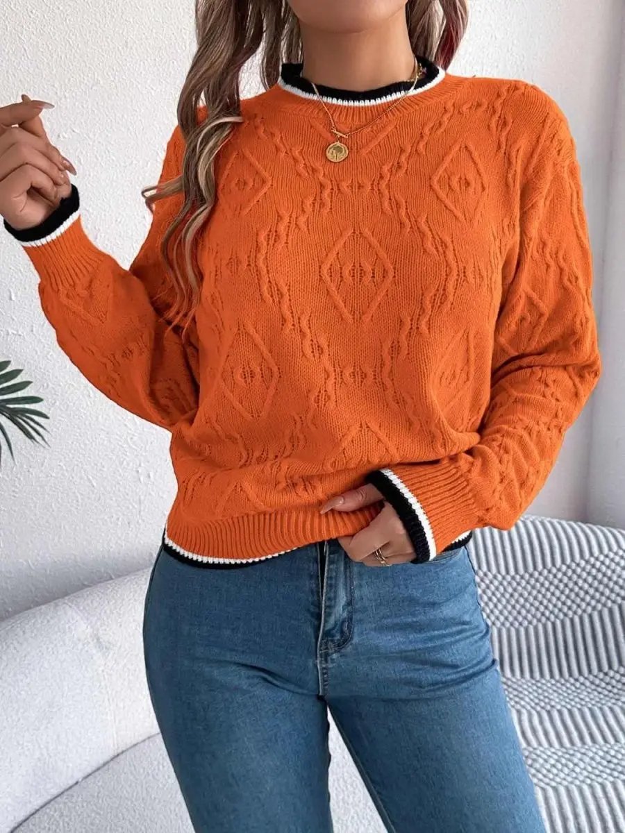 Sweaters Trendsi Contrast Trim Sweater Women's Versatile Acrylic Long Sleeve Top