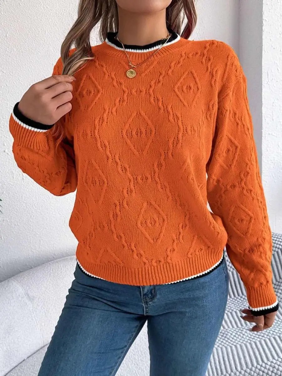 Sweaters Trendsi Contrast Trim Sweater Women's Versatile Acrylic Long Sleeve Top