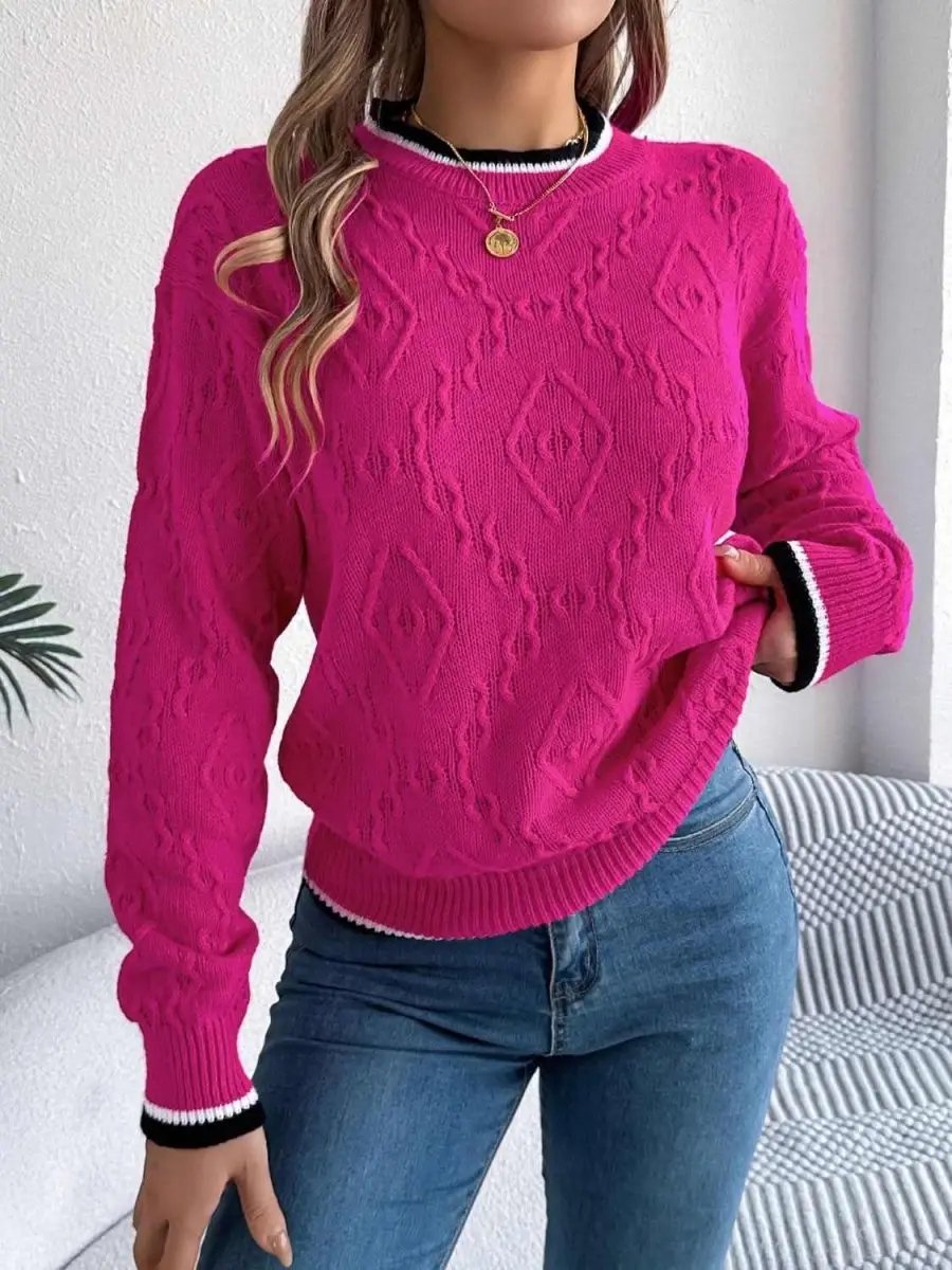 Sweaters Trendsi Contrast Trim Sweater Women's Versatile Acrylic Long Sleeve Top