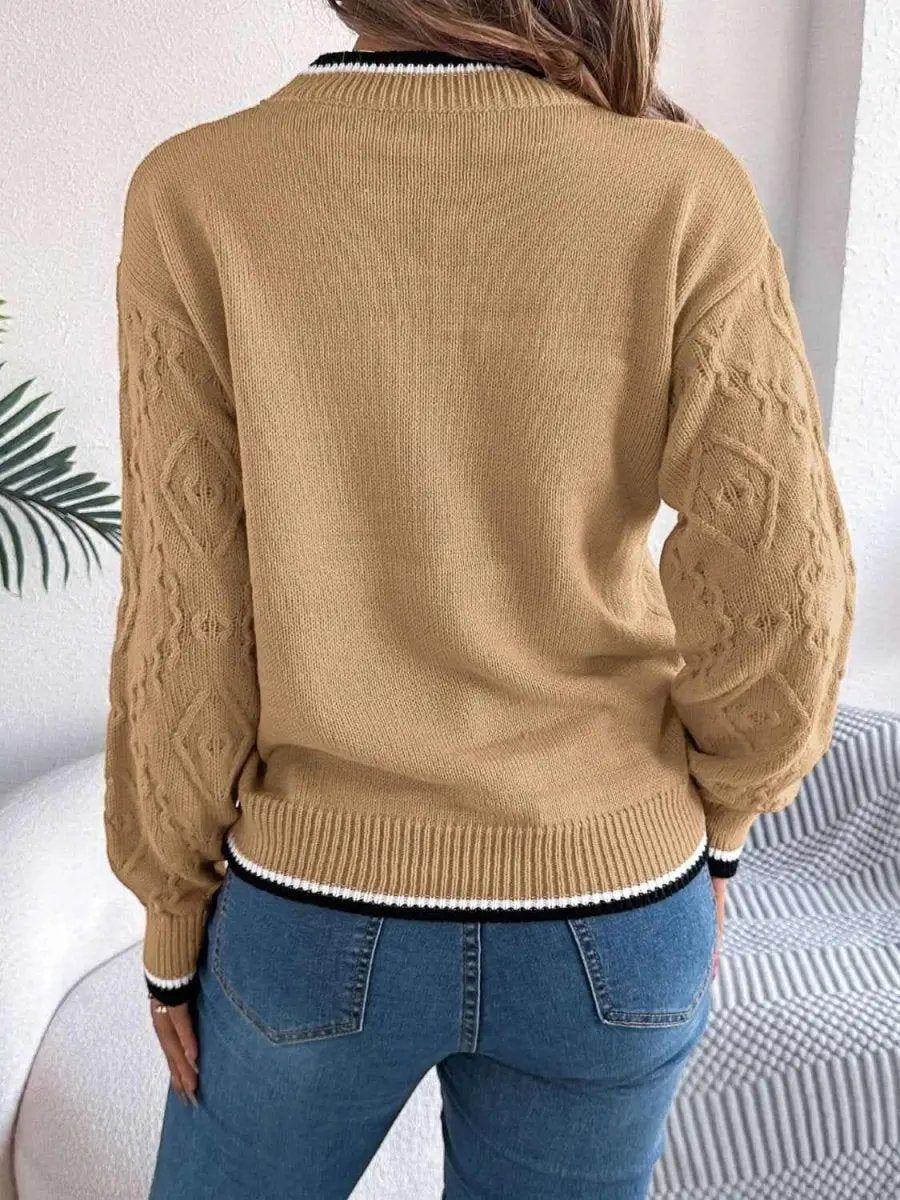 Sweaters Trendsi Contrast Trim Sweater Women's Versatile Acrylic Long Sleeve Top