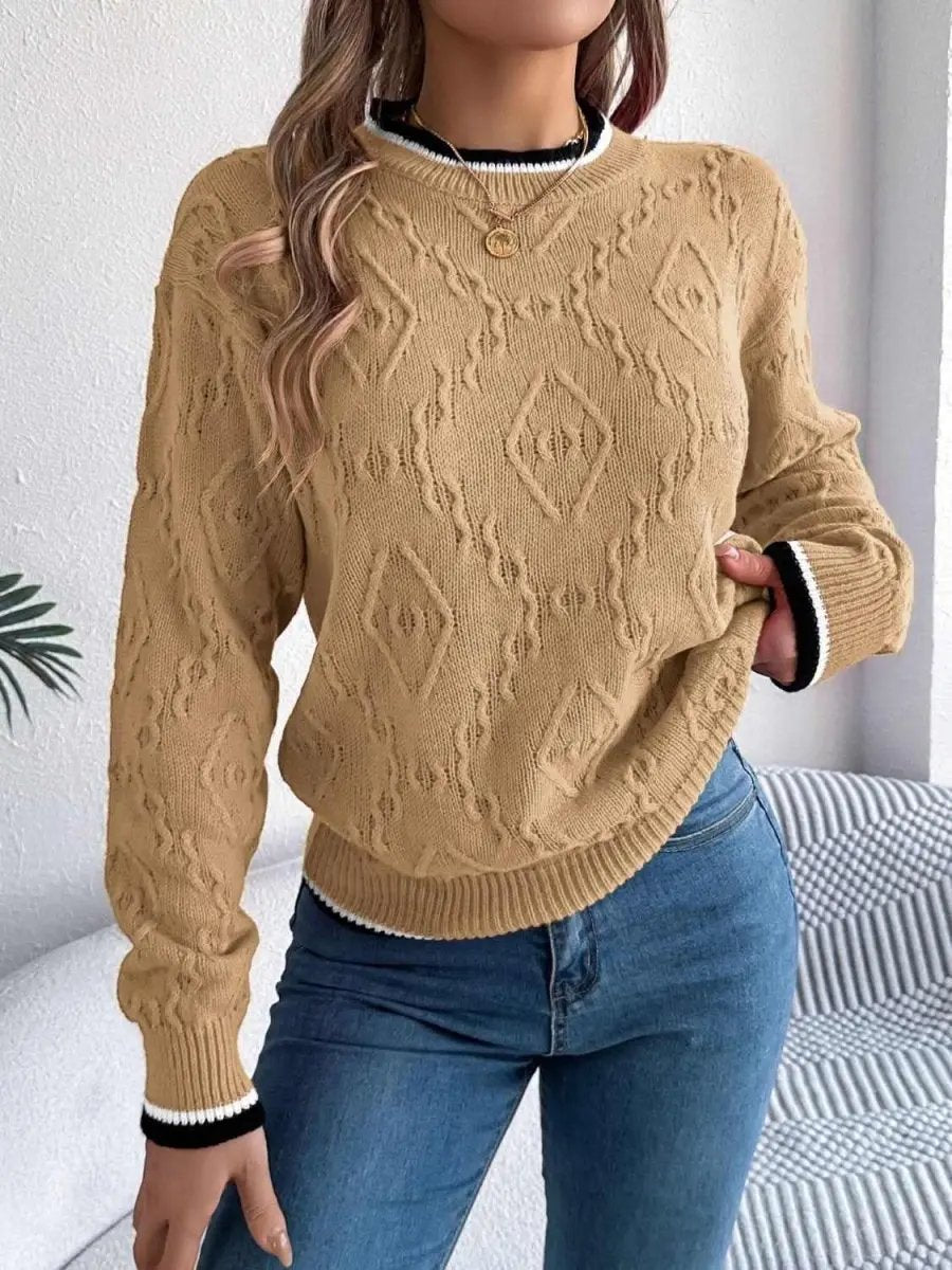 Sweaters Trendsi Contrast Trim Sweater Women's Versatile Acrylic Long Sleeve Top