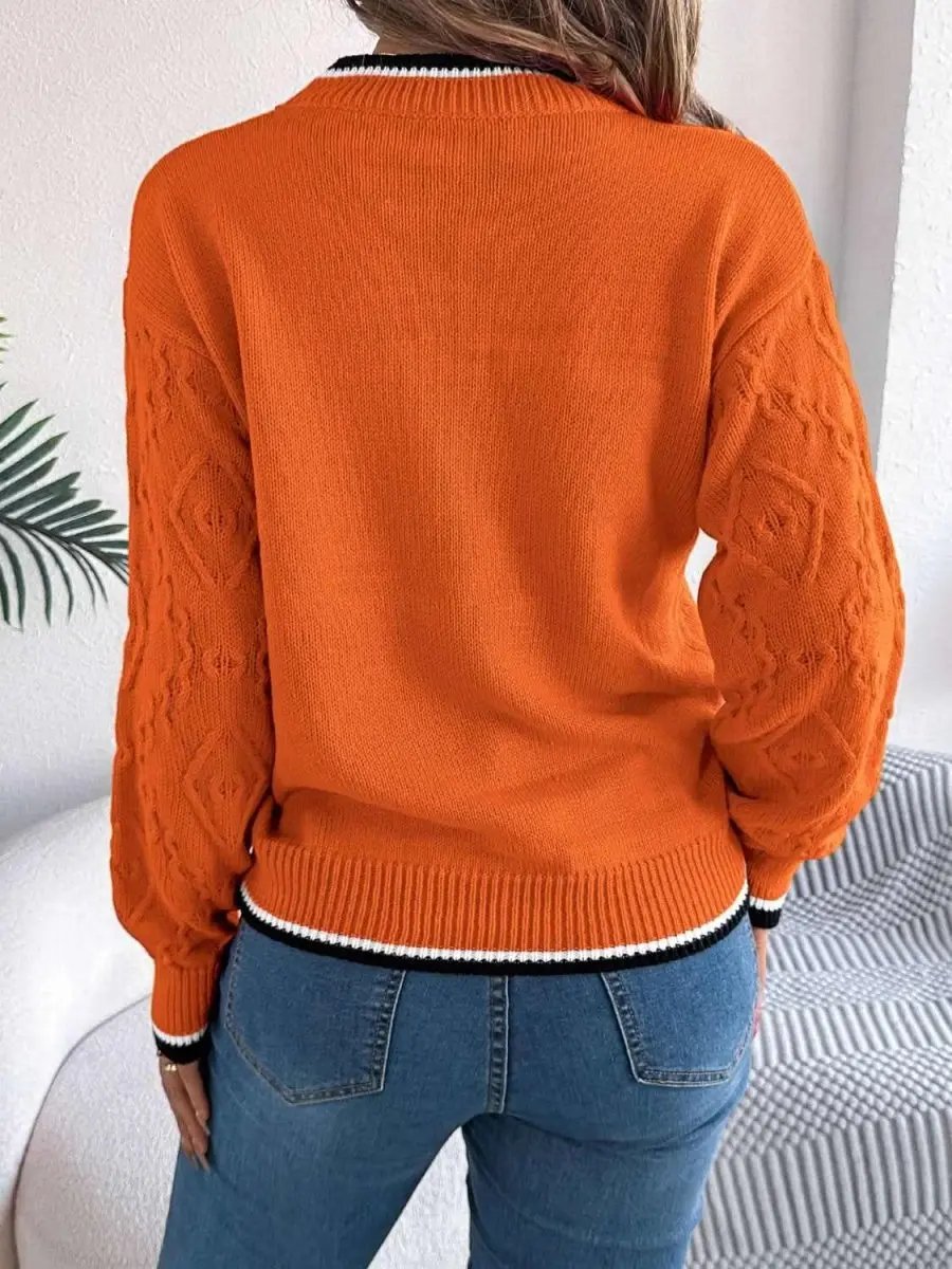 Sweaters Trendsi Contrast Trim Sweater Women's Versatile Acrylic Long Sleeve Top