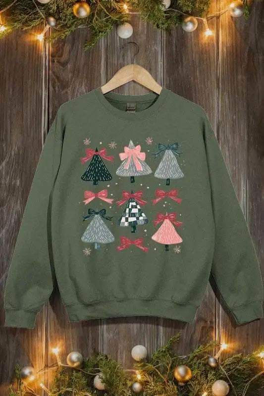 Coquette Christmas Tree Unisex Graphic Fleece Sweatshirt Holiday Wear