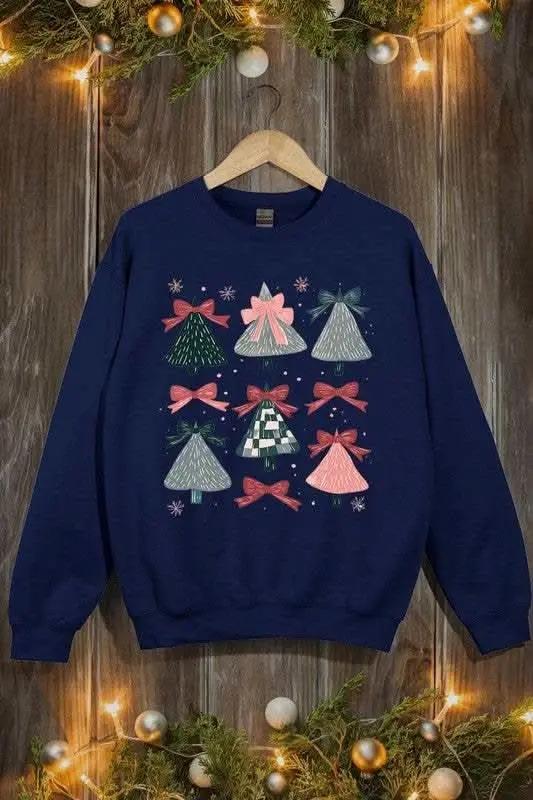 Coquette Christmas Tree Unisex Graphic Fleece Sweatshirt Holiday Wear