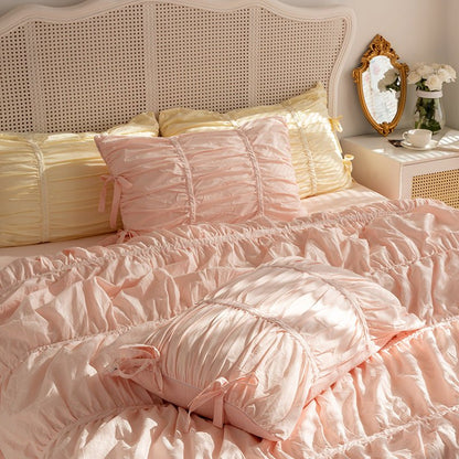 Coquette Ruffle Bedding Set with Ties / White