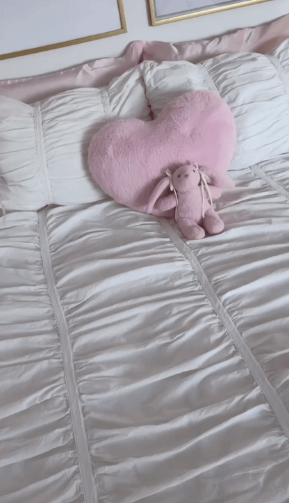 Coquette Ruffle Ribbon Ties Duvet Cover / Pink