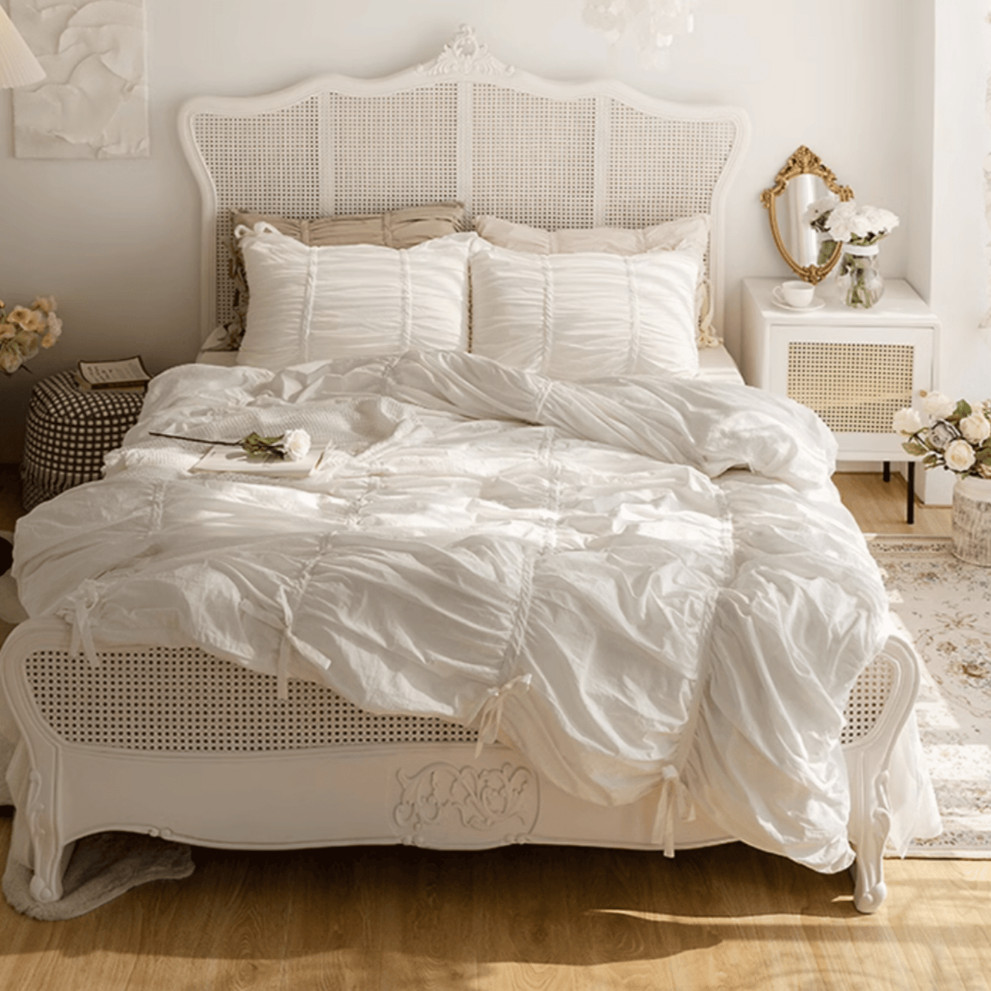Coquette Ruffle Ribbon Ties Duvet Cover / Pink