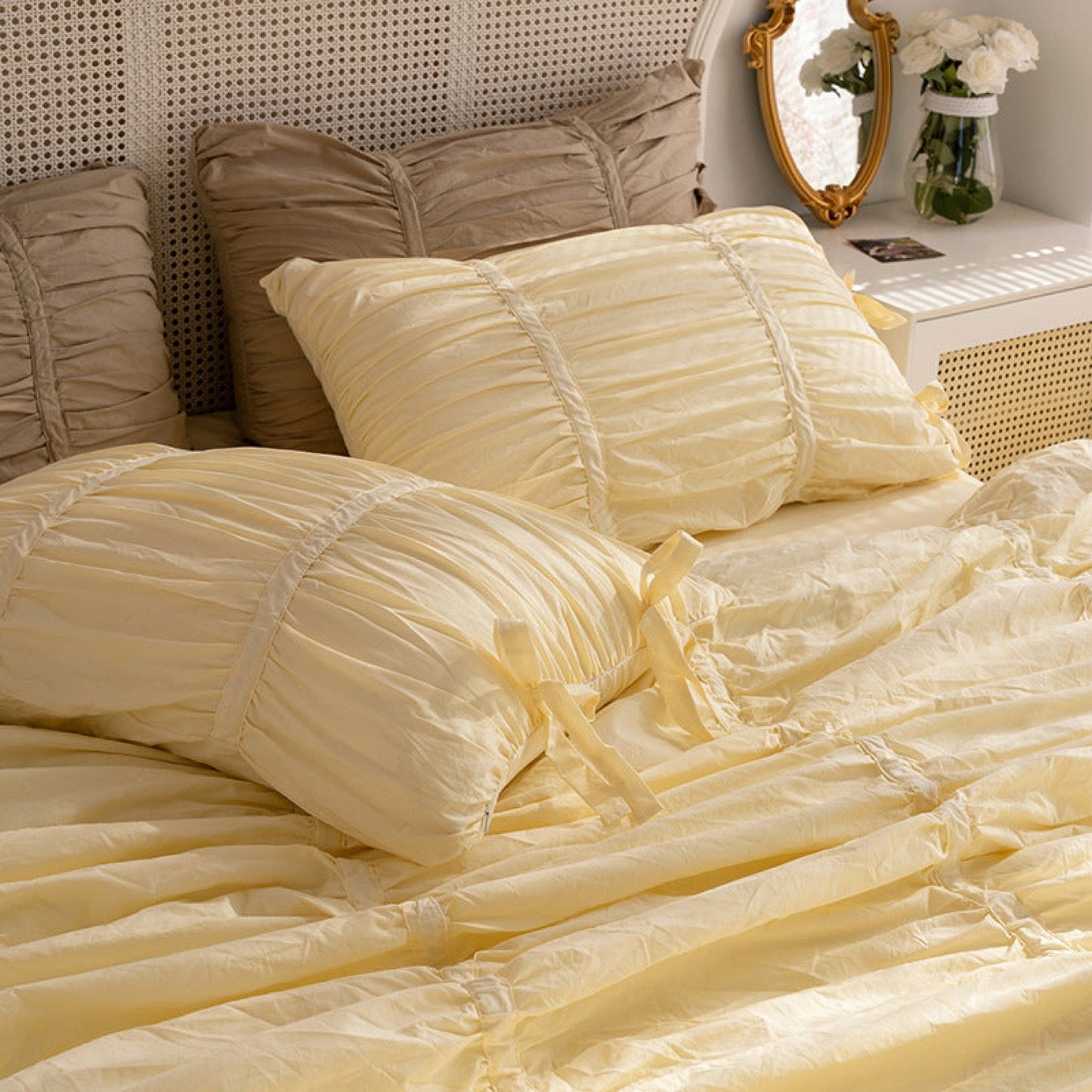 Coquette Ruffle Ribbon Ties Duvet Cover / Pink