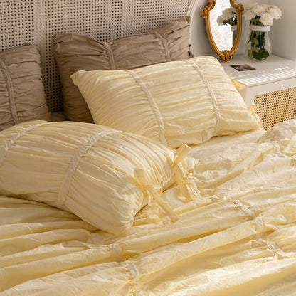 Coquette Ruffle Ribbon Ties Duvet Cover / Pink