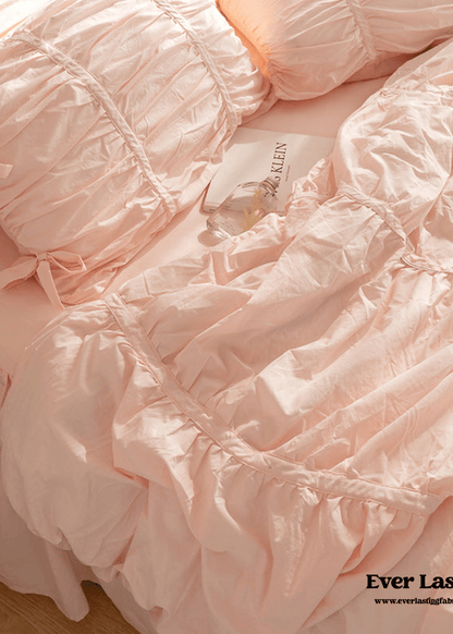 Coquette Ruffle Ribbon Ties Duvet Cover / Pink