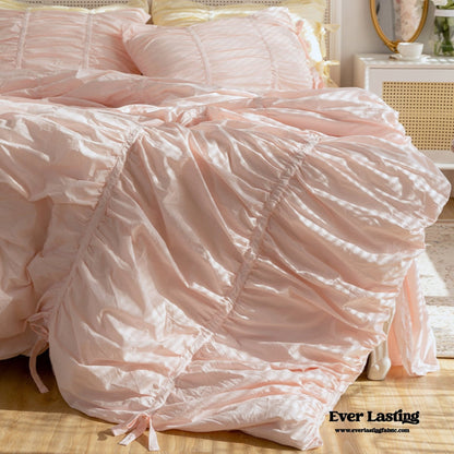 Coquette Ruffle Ribbon Ties Duvet Cover / White