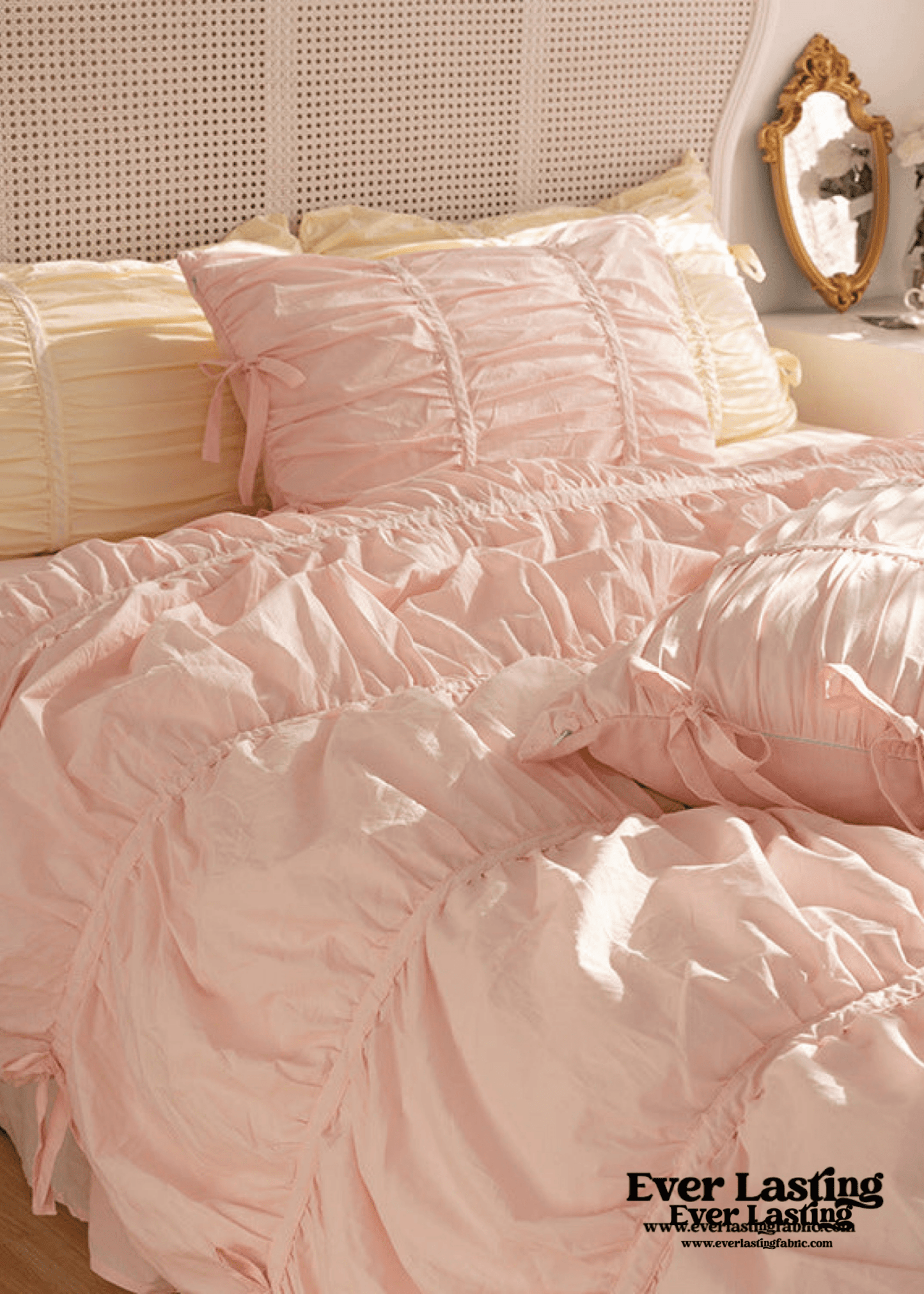 Coquette Ruffle Ribbon Ties Duvet Cover / White