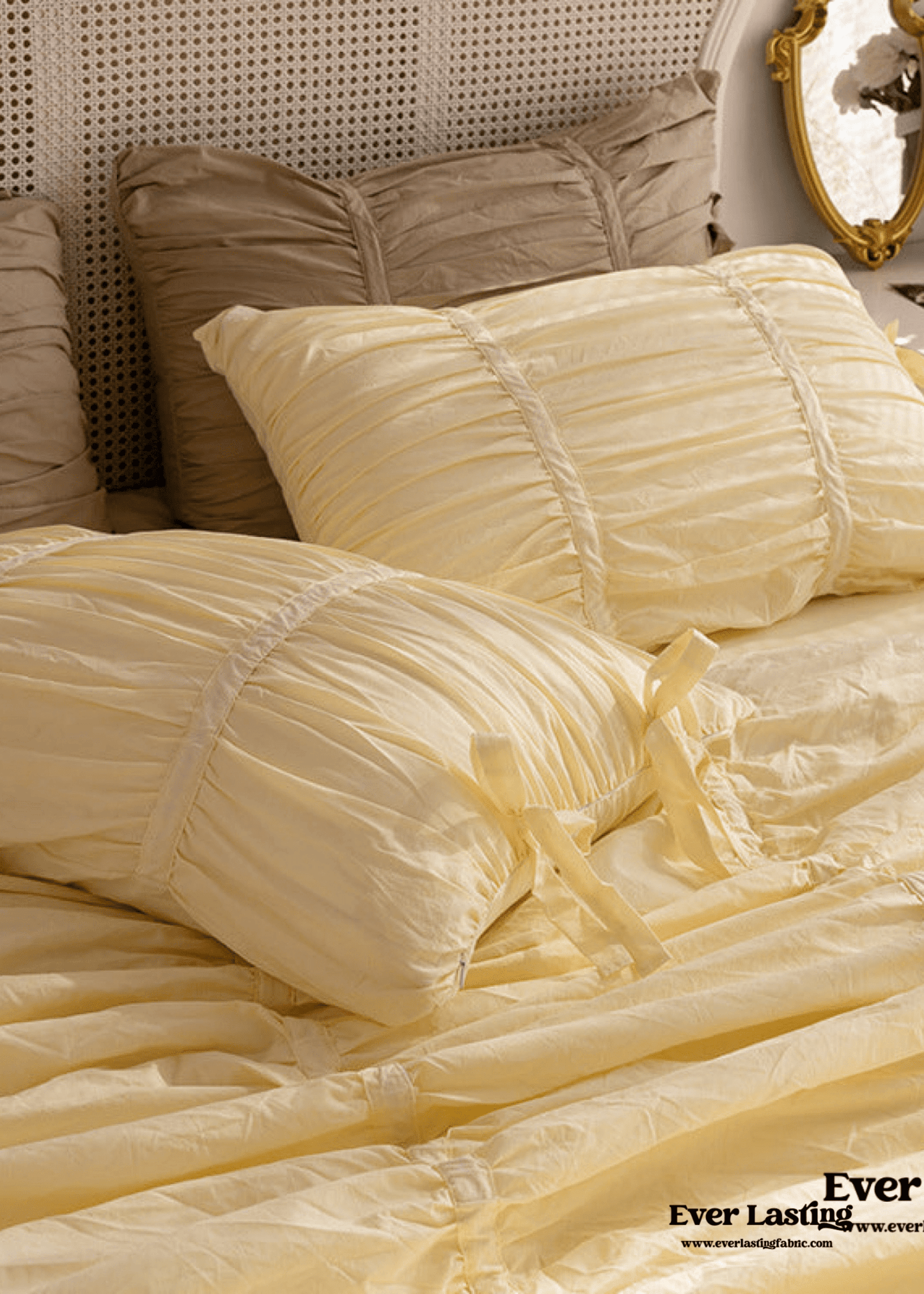 Coquette Ruffle Ribbon Ties Duvet Cover / White