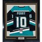 Framed Autographed/Signed Corey Perry 35x39 Anaheim Black Retro Hockey Jersey JSA COA