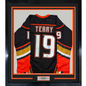 Framed Autographed/Signed Troy Terry 35x39 Anaheim Black Hockey Jersey Beckett BAS COA