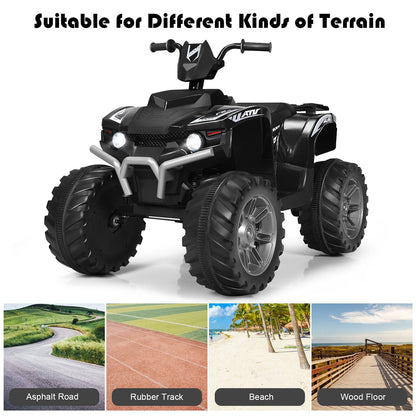 Costway 12V Kids ATV Quad Ride On Car with LED Light & Music - Black