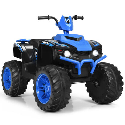 Costway 12V Kids ATV Quad Ride On Car with LED Light & Music - Navy
