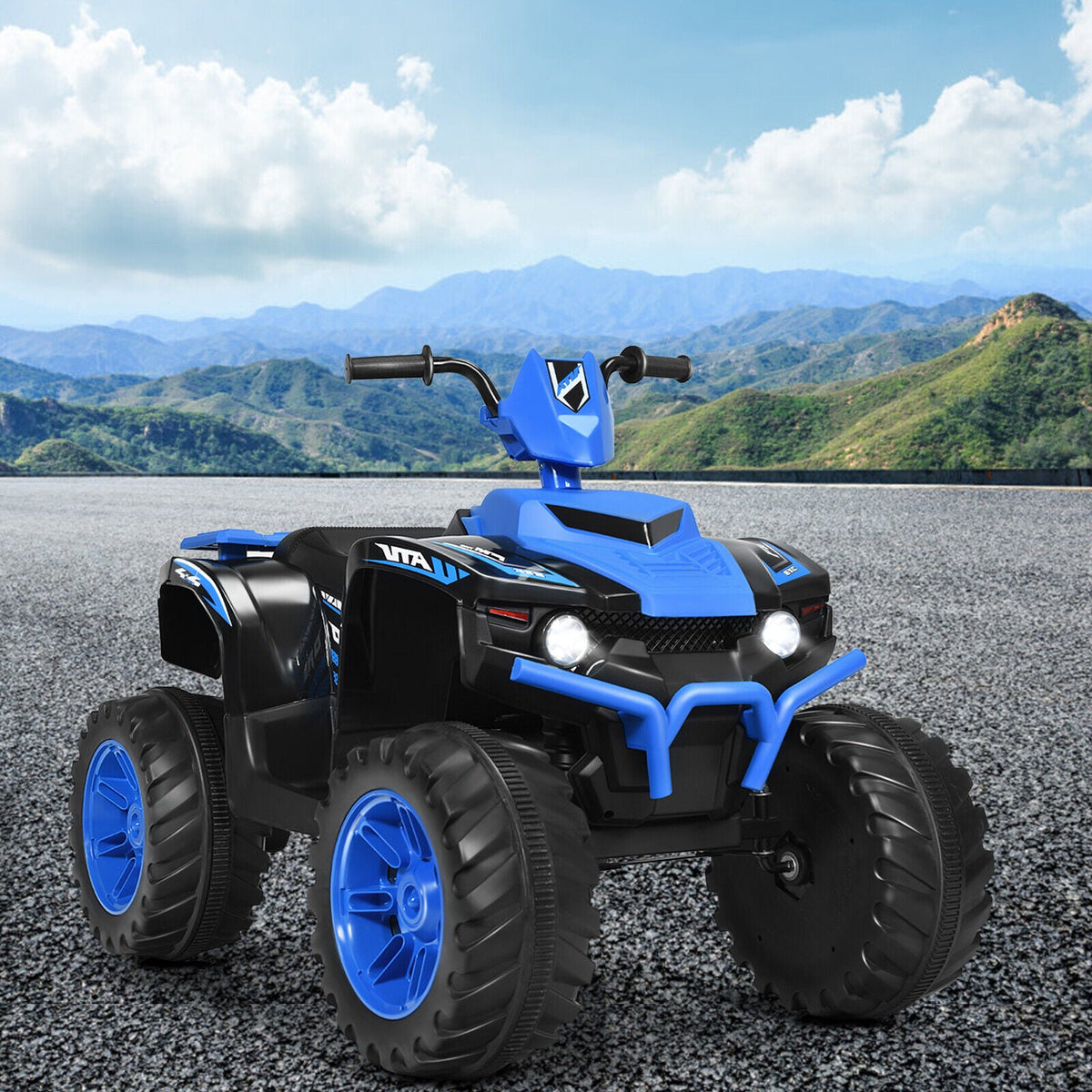 Costway 12V Kids ATV Quad Ride On Car with LED Light & Music - Navy