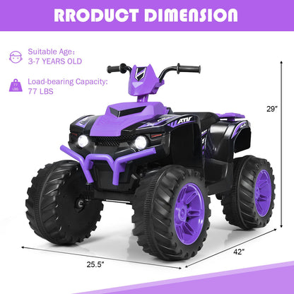 Costway 12V Kids ATV Quad Ride On Car with LED Light & Music - Purple
