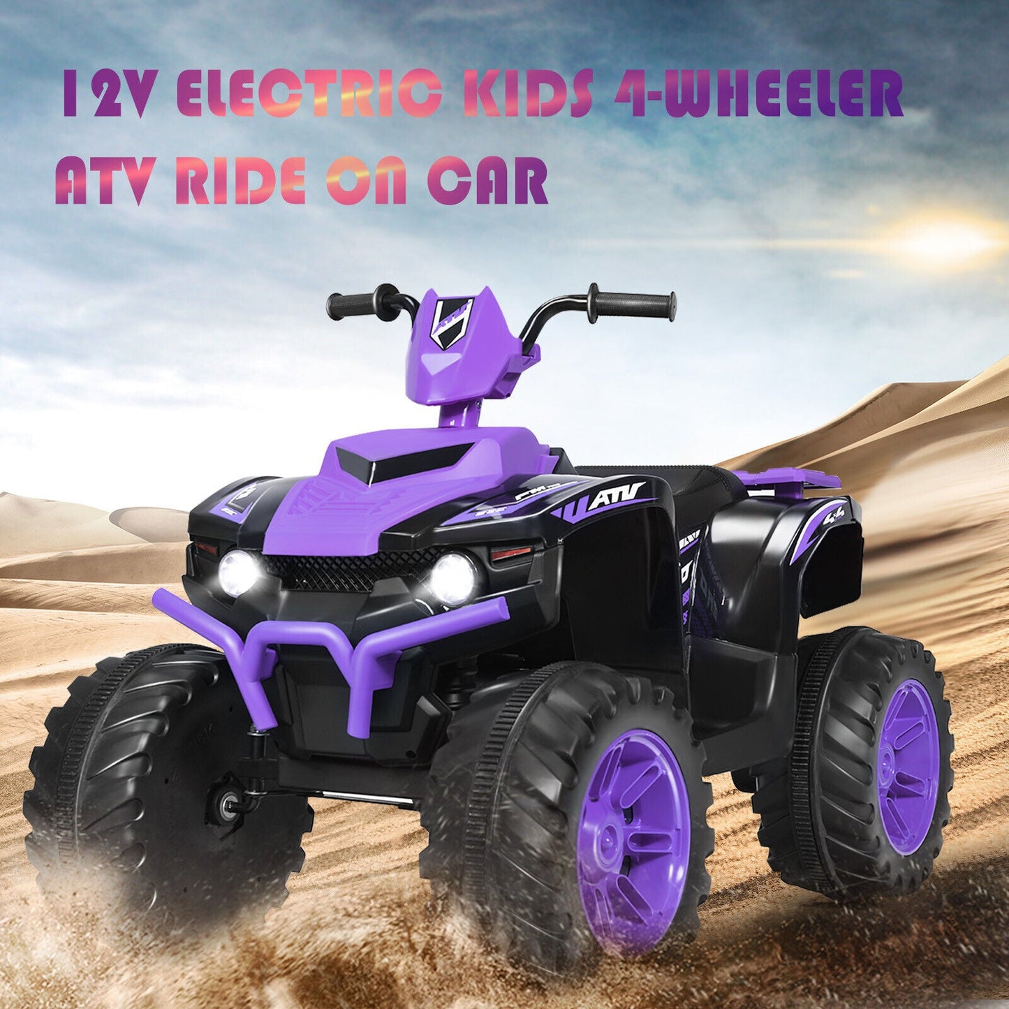 Costway 12V Kids ATV Quad Ride On Car with LED Light & Music - Purple