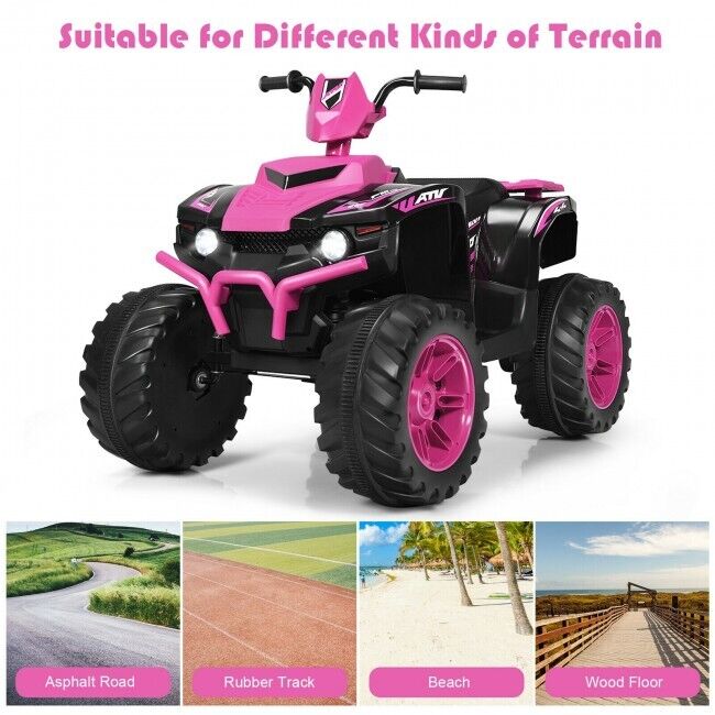 Costway 12V Kids Electric ATV Quad Ride On Car with LED Light and Music in Pink